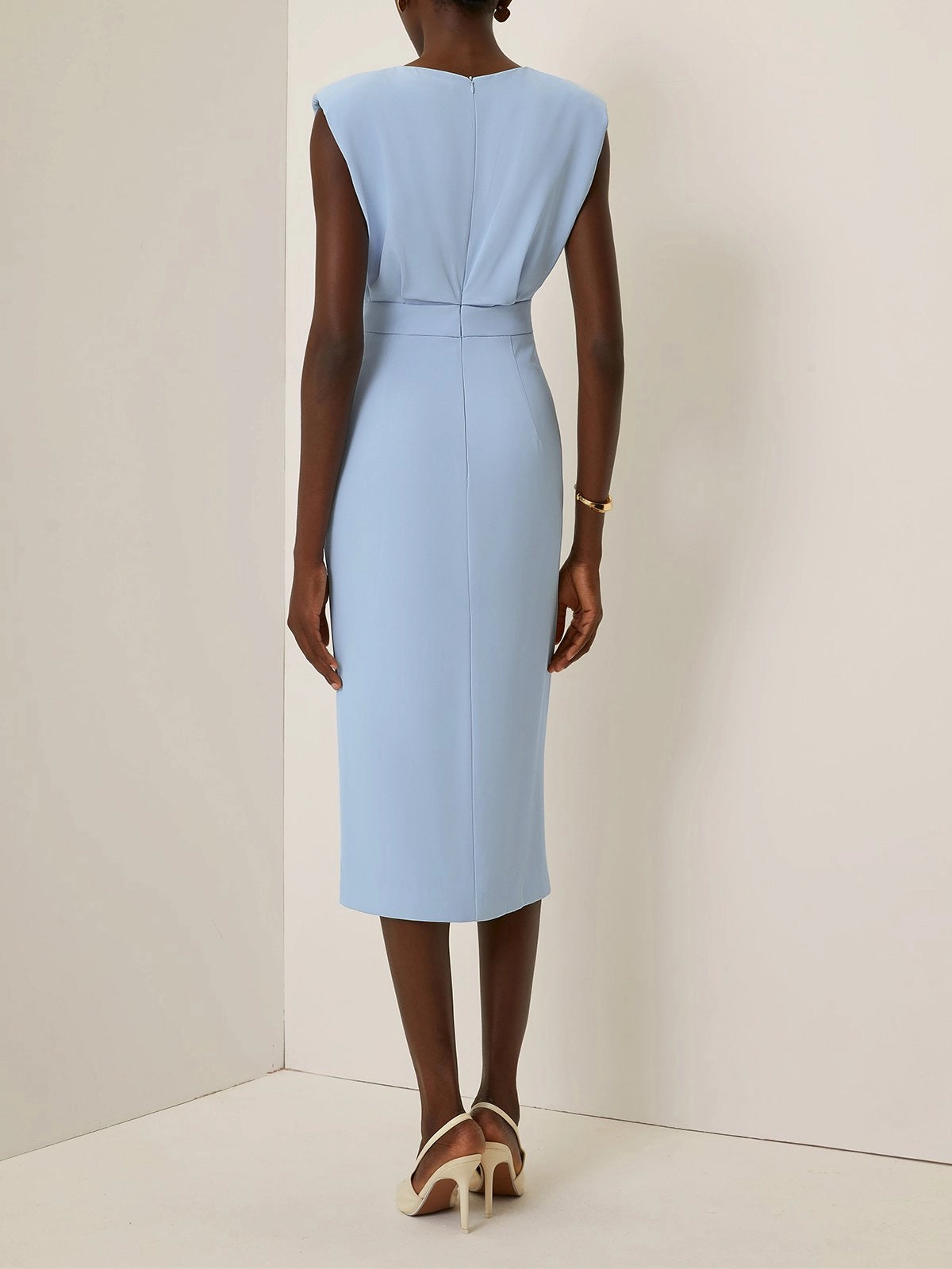 Light Blue Buckle Classic Crew Neck Sleeveless Sheath Dress simple gentle atmospheric and unique desi Bring summer colors to enhance whiteness