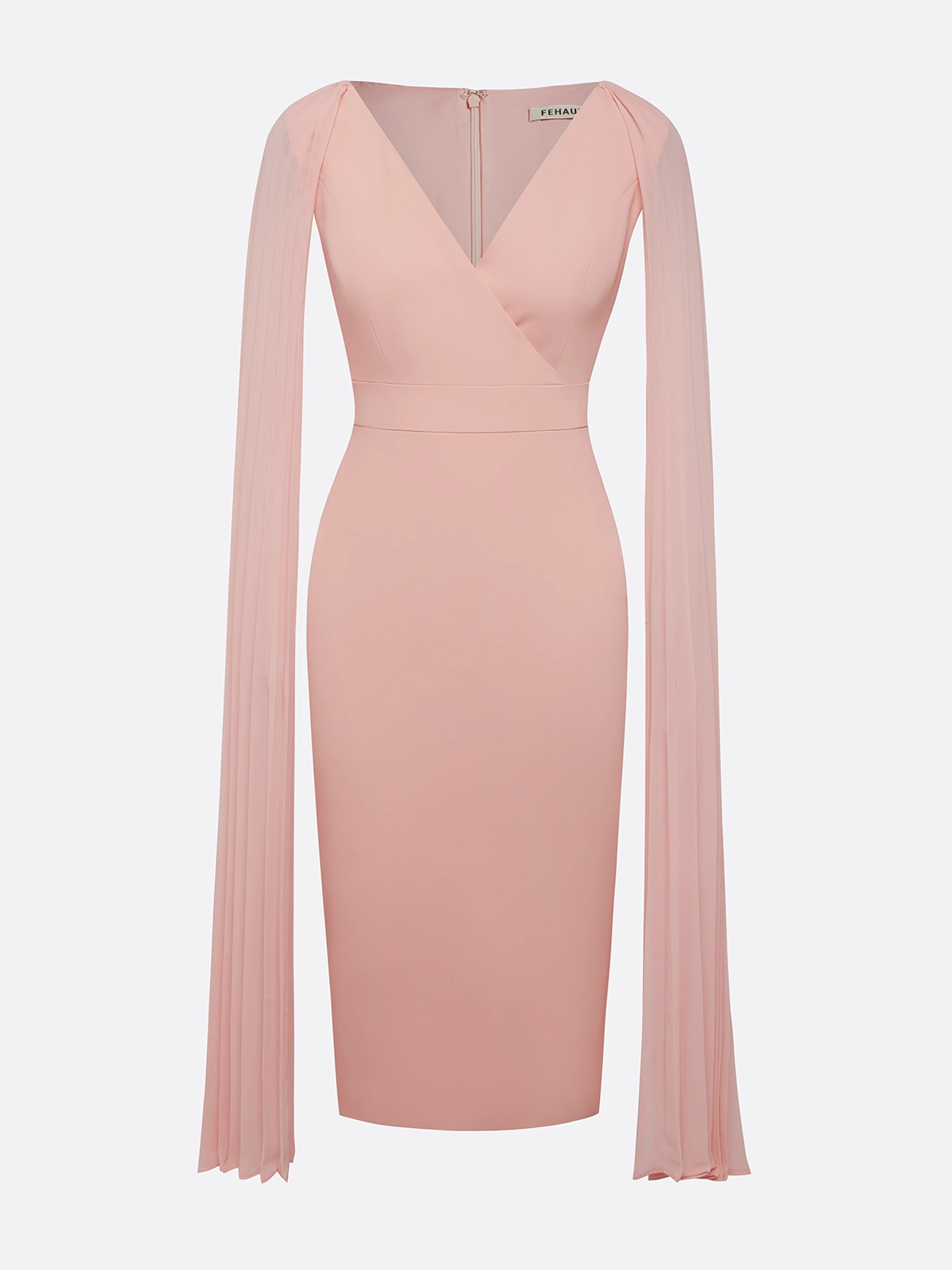 Light Pink Pleated Classic V Neck Sleeveless Sheath Midi Dress simple gentle atmospheric and unique desi Bring summer colors to enhance whiteness