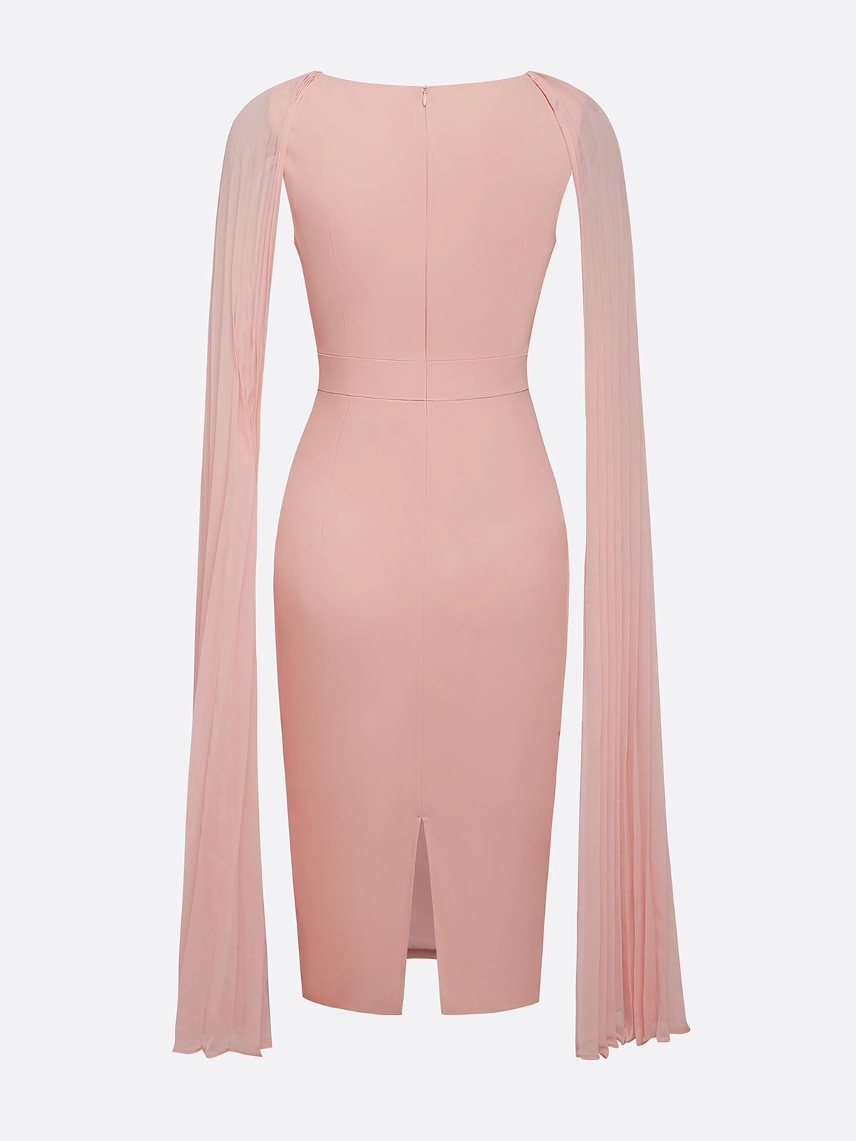 Light Pink Pleated Classic V Neck Sleeveless Sheath Midi Dress simple gentle atmospheric and unique desi Bring summer colors to enhance whiteness