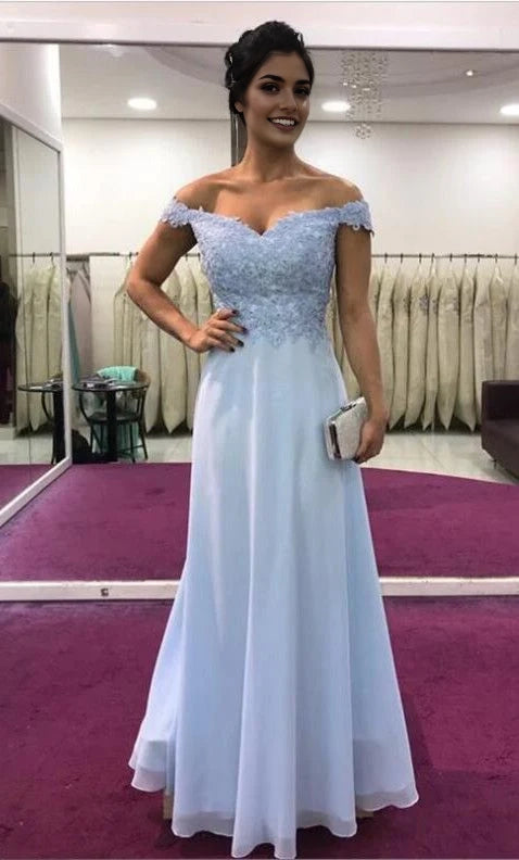 Light blue purple off shoulder long dress dress with lace pattern suitable for dinners, parties, etc