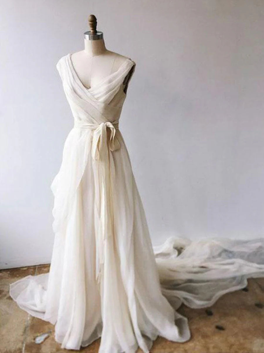 Light champagne chiffon long prom dress chiffon evening dress simple gentle atmospheric and unique desi Bring summer colors to enhance whitenes