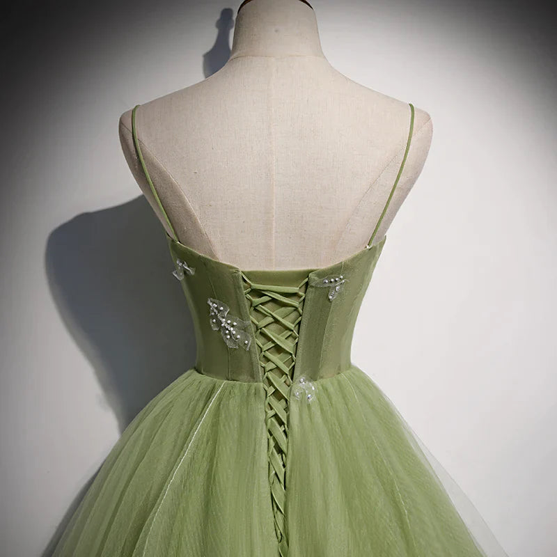 Light green gauze dress strap design suitable for dinner parties