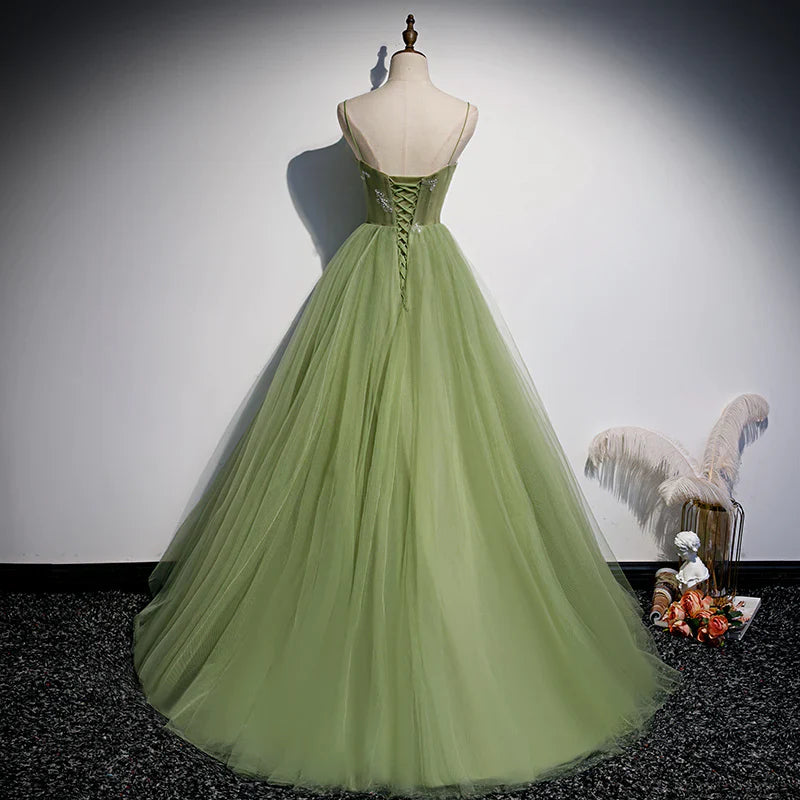 Light green gauze dress strap design suitable for dinner parties