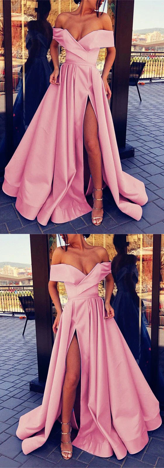 Light pink satin dress, one shoulder suitable for dinners, dances, and other events