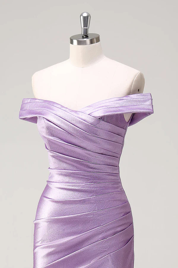 Lilac Mermaid Off the Shoulder Ruched Long Prom Dress simple gentle atmospheric and unique desi Bring summer colors to enhance whiteness