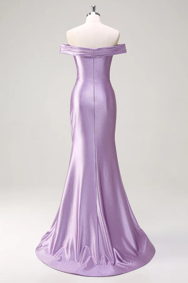 Lilac Mermaid Off the Shoulder Ruched Long Prom Dress simple gentle atmospheric and unique desi Bring summer colors to enhance whiteness
