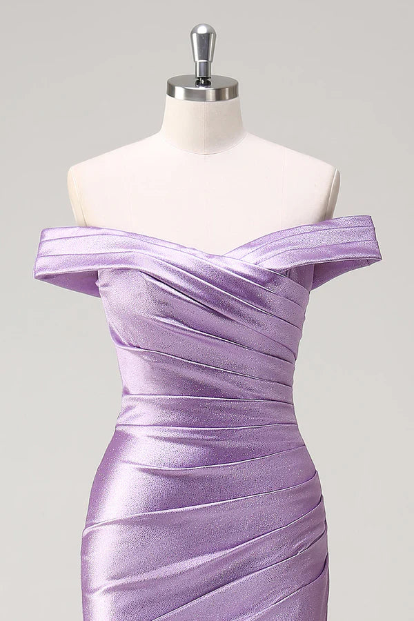 Lilac Mermaid Off the Shoulder Ruched Long Prom Dress simple gentle atmospheric and unique desi Bring summer colors to enhance whiteness