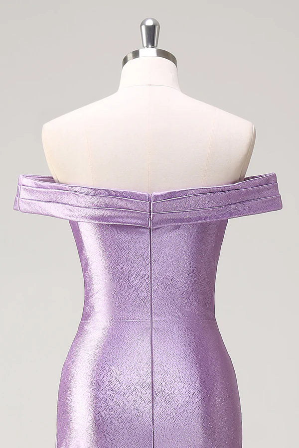 Lilac Mermaid Off the Shoulder Ruched Long Prom Dress simple gentle atmospheric and unique desi Bring summer colors to enhance whiteness