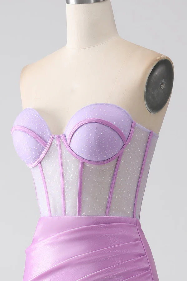 Lilac Mermaid Strapless Corset Prom Dress with Slit simple gentle atmospheric and unique desi