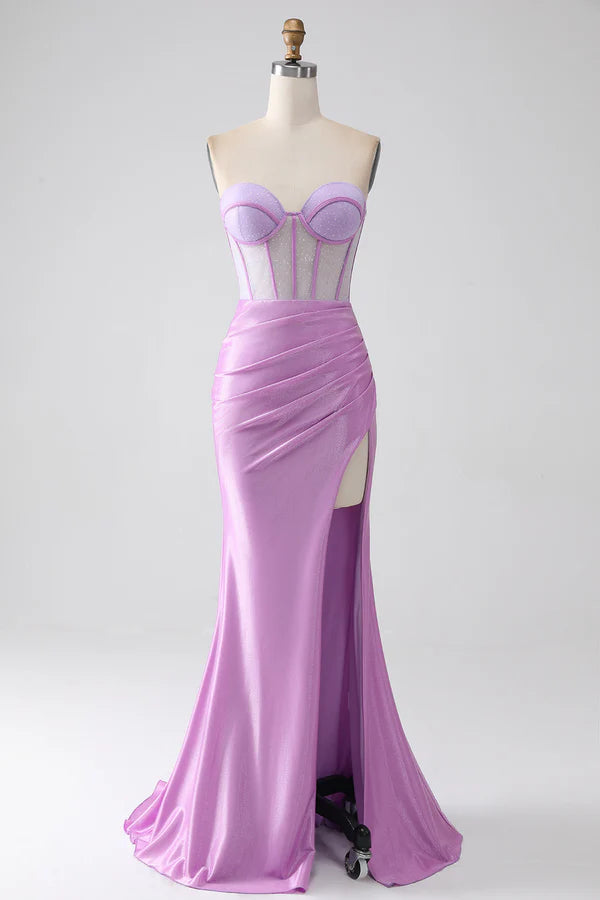 Lilac Mermaid Strapless Corset Prom Dress with Slit simple gentle atmospheric and unique desi
