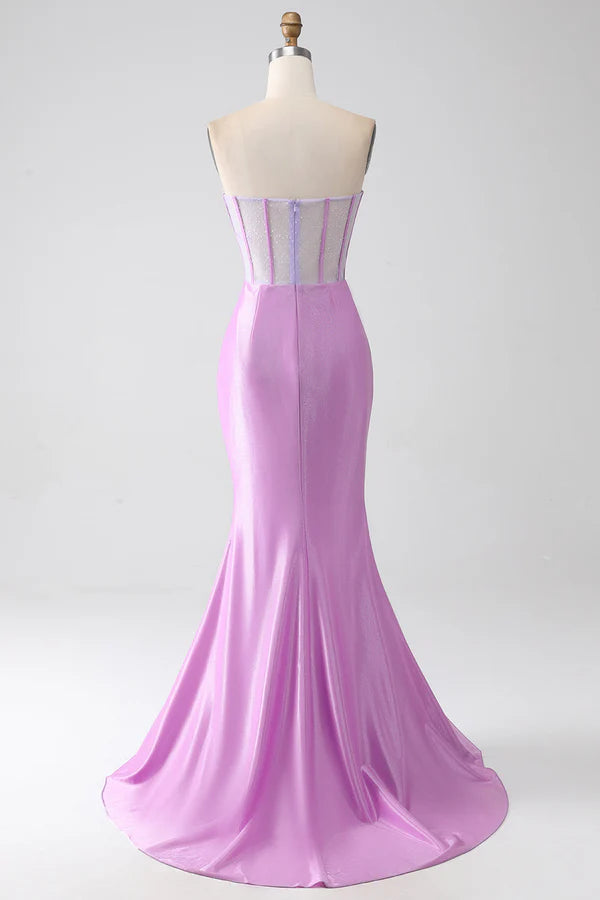 Lilac Mermaid Strapless Corset Prom Dress with Slit simple gentle atmospheric and unique desi