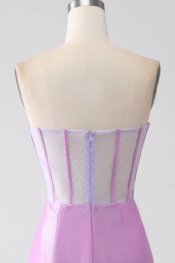 Lilac Mermaid Strapless Corset Prom Dress with Slit simple gentle atmospheric and unique desi