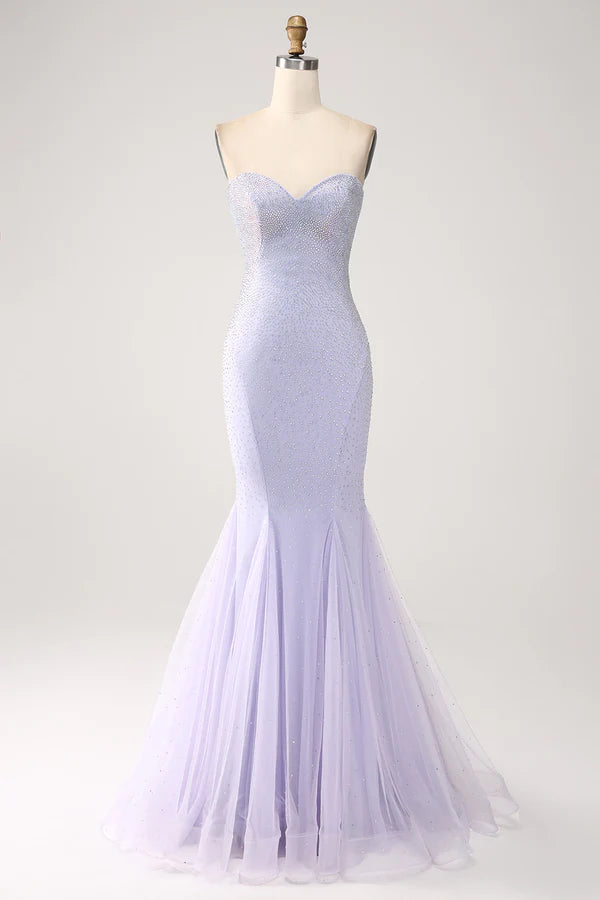 Lilac Mermaid Sweetheart Strapless Beaded Long Prom Dress simple gentle atmospheric and unique desi