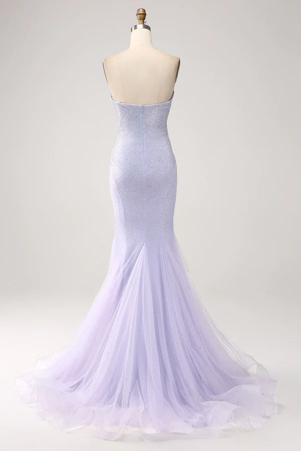Lilac Mermaid Sweetheart Strapless Beaded Long Prom Dress simple gentle atmospheric and unique desi