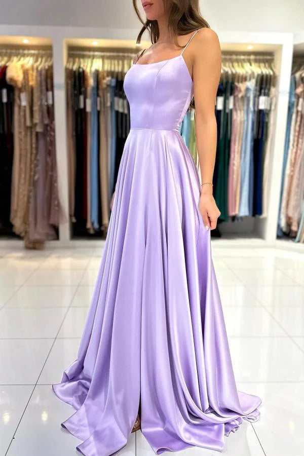 Lilac Spaghetti-Straps Prom Dress A-Line Sleeveless Simple gentle atmospheric and unique design
