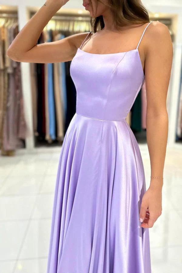 Lilac Spaghetti-Straps Prom Dress A-Line Sleeveless Simple gentle atmospheric and unique design