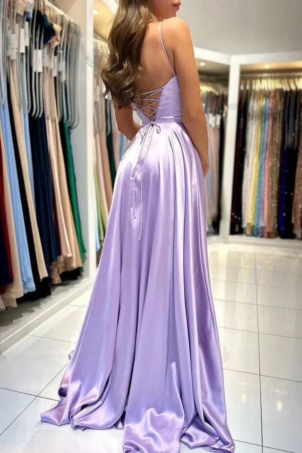 Lilac Spaghetti-Straps Prom Dress A-Line Sleeveless Simple gentle atmospheric and unique design