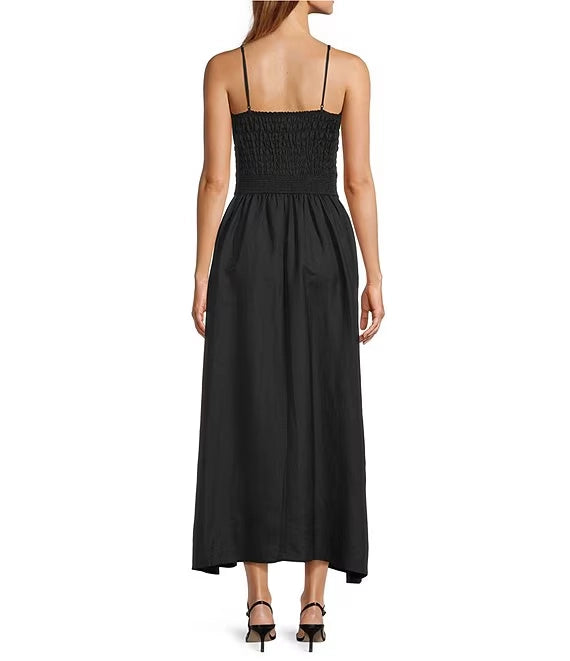 Linen Blend Square Neck Sleeveless Smocked Dress simple gentle atmospheric and unique desi Bring summer colors to enhance whiteness