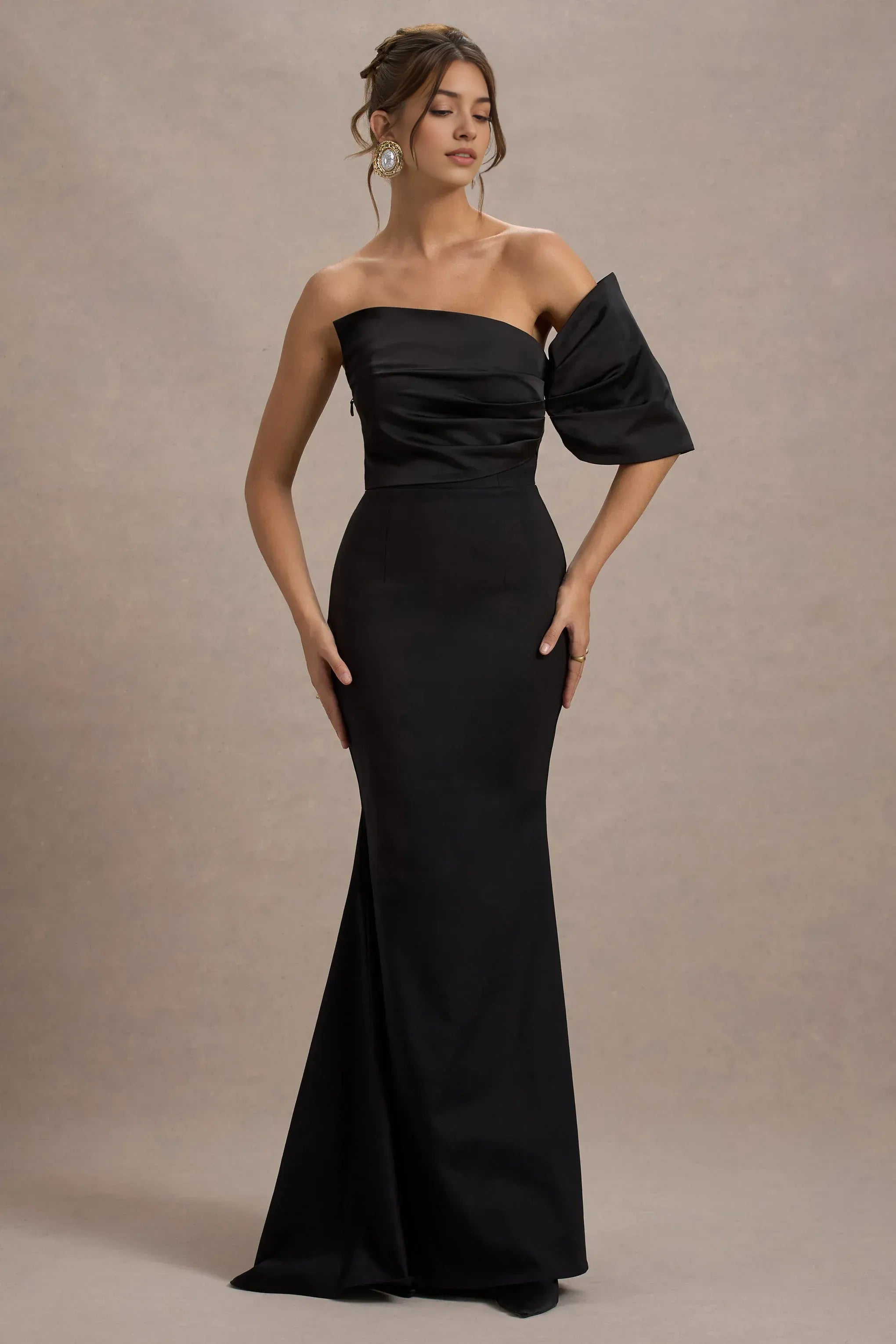 Lively Mermaid Off Shoulder Puff Sleeve Open Back Floor Length For Ladies Evening Dress