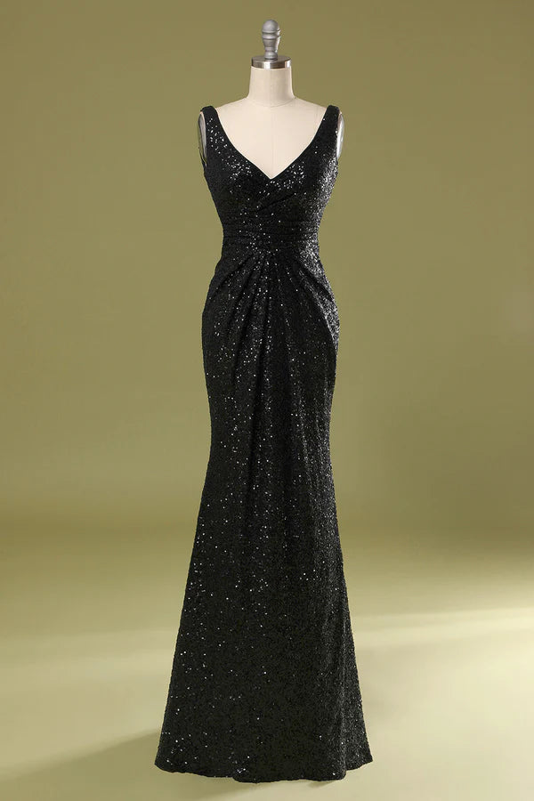 Long Black Sequins Dress Simple gentle atmospheric and unique design ﻿