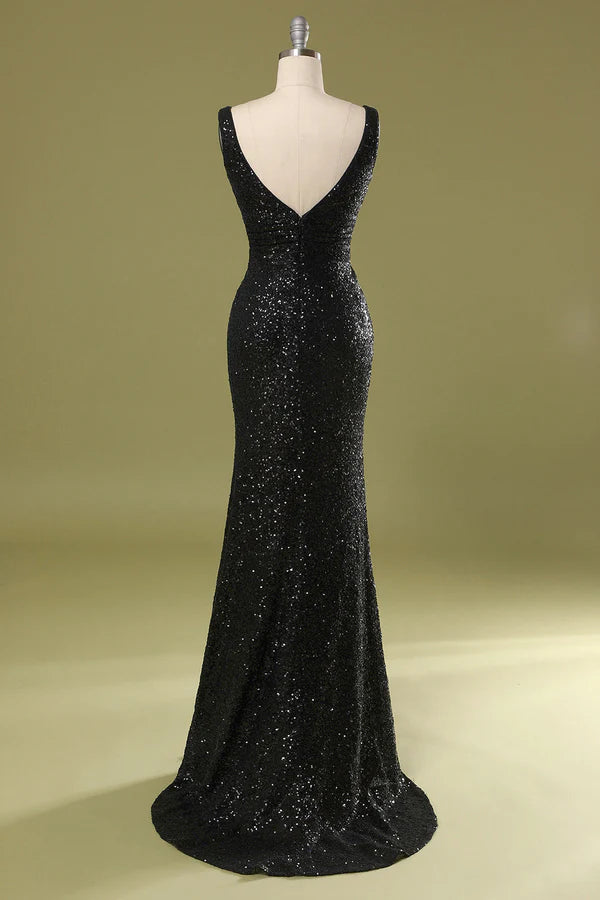 Long Black Sequins Dress Simple gentle atmospheric and unique design ﻿