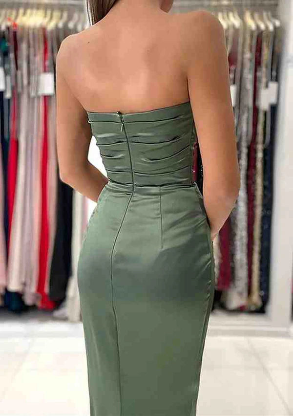 Long/Floor-Length Sheath/Column Sweetheart Charmeuse Prom Dress/Evening Dress With Pleated Split Simple gentle atmospheric and unique design