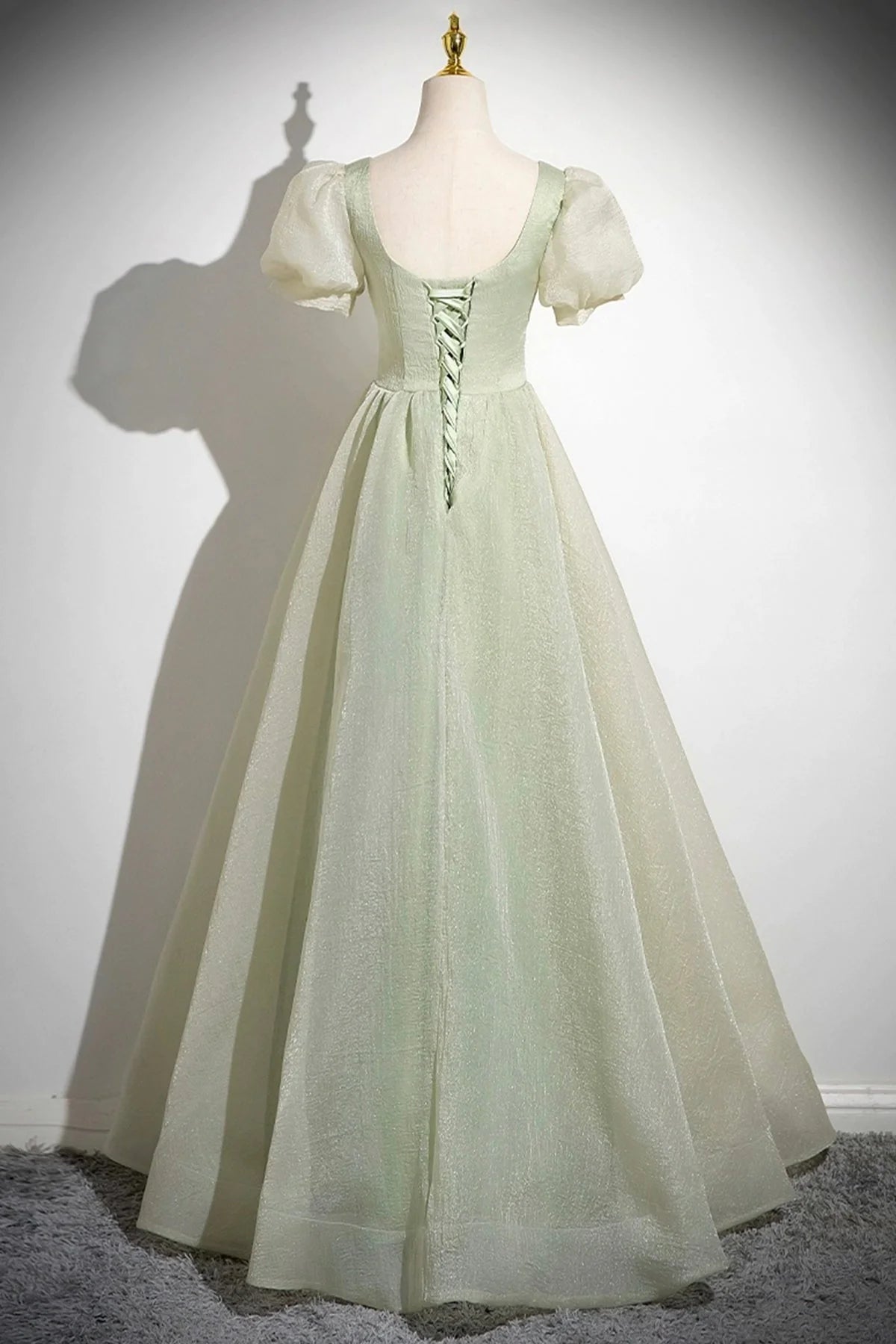 Long Prom Dress Green A-Line Short Sleeve Evening Party Dress simple gentle atmospheric and unique desi Brin