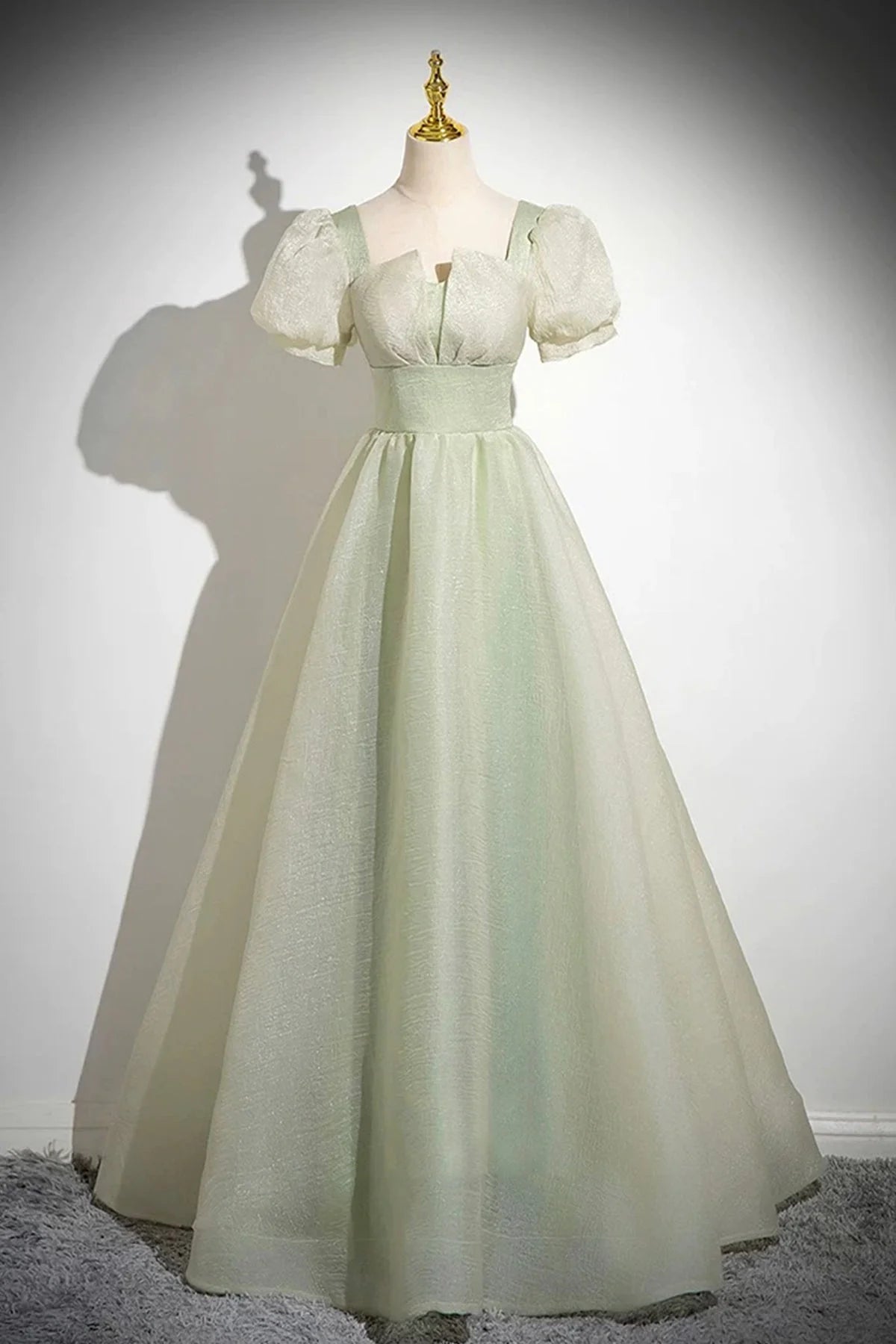 Long Prom Dress Green A-Line Short Sleeve Evening Party Dress simple gentle atmospheric and unique desi Brin