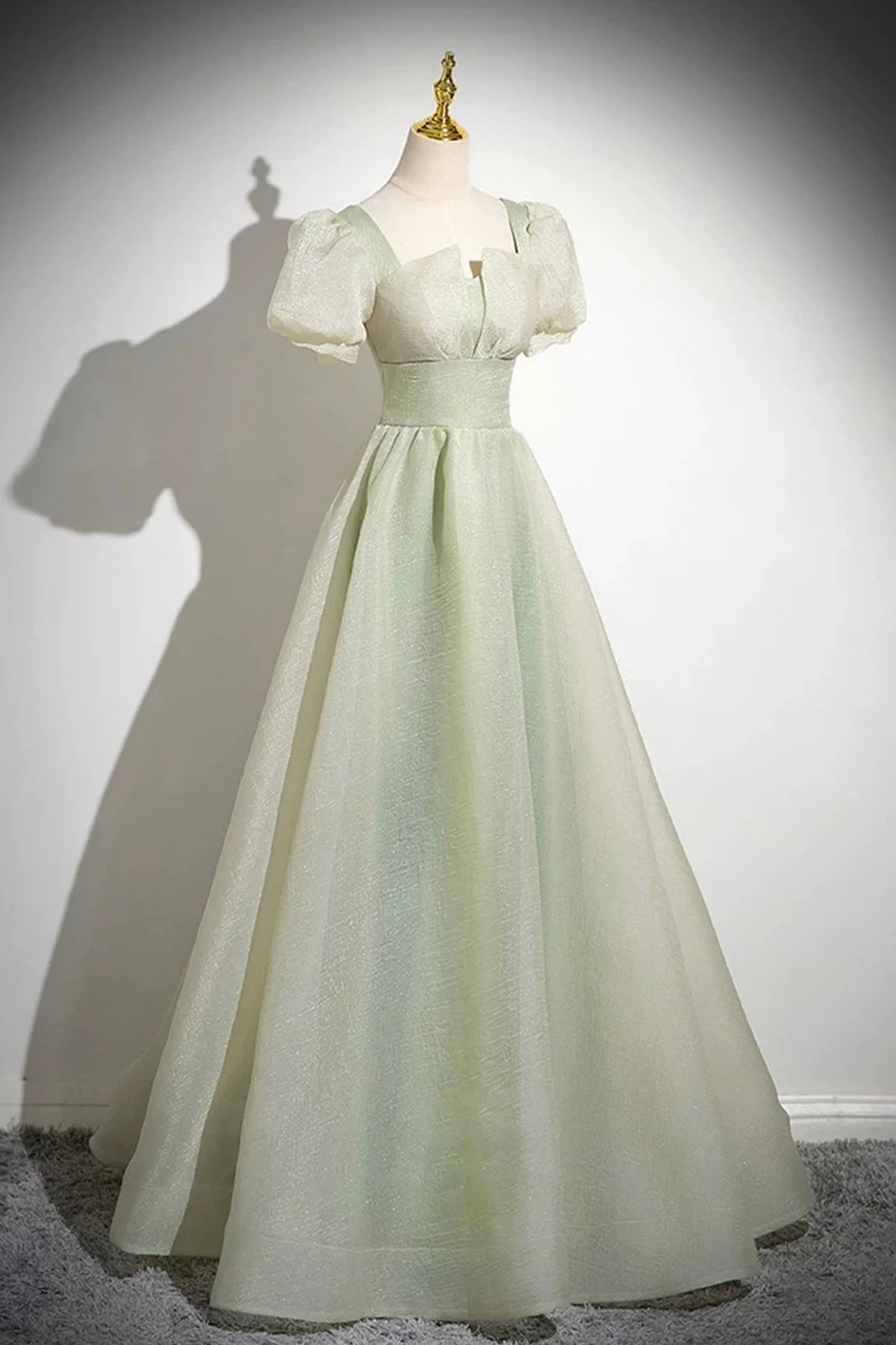 Long Prom Dress Green A-Line Short Sleeve Evening Party Dress simple gentle atmospheric and unique desi Brin