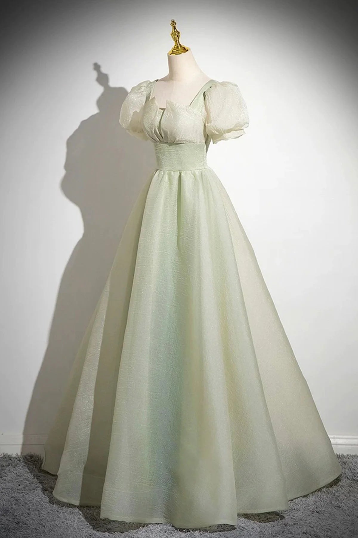 Long Prom Dress Green A-Line Short Sleeve Evening Party Dress simple gentle atmospheric and unique desi Brin