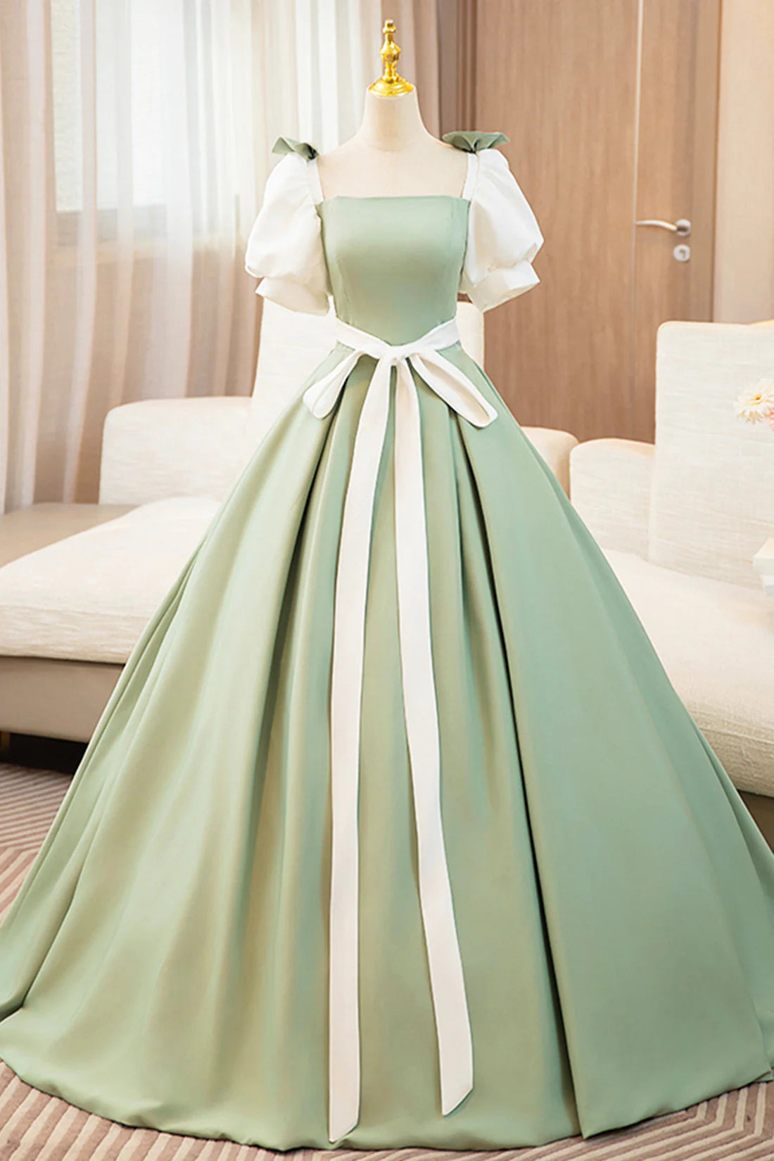 Long Prom Dress Lovely A-Line Short Sleeve Evening Party Dress simple gentle atmospheric and unique desi Bring summer colors to enhance whitenes