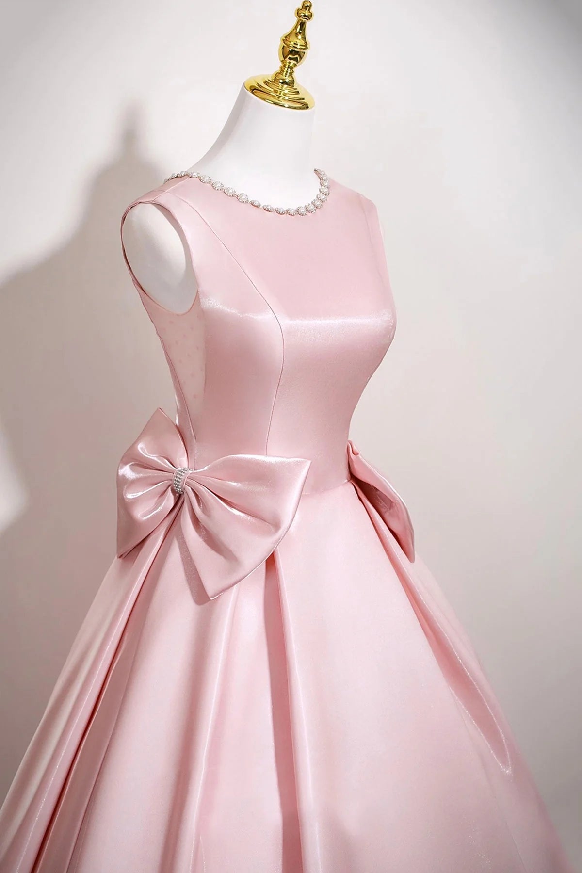 Long Prom Dress with Bow Pink A-Line Evening Party Dress simple gentle atmospheric and unique desi Brin