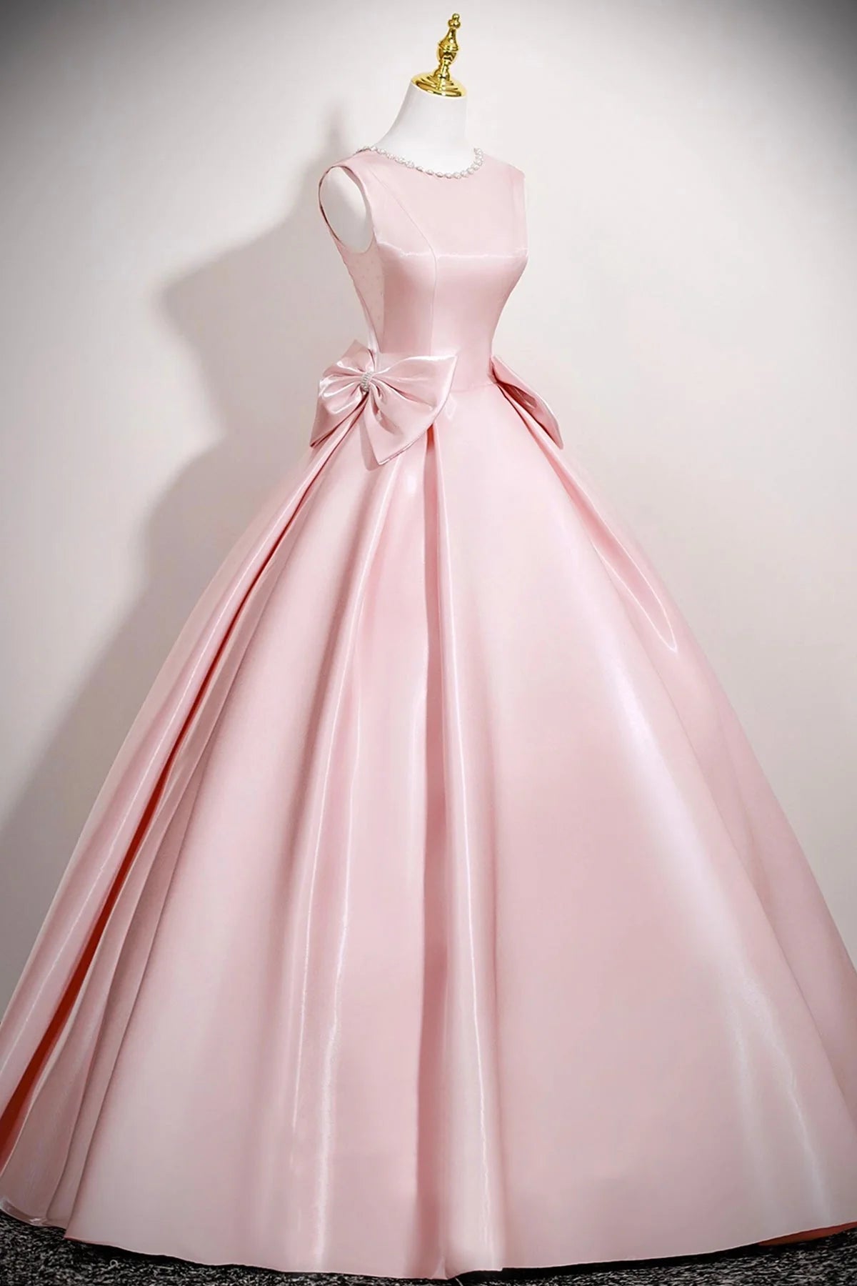 Long Prom Dress with Bow Pink A-Line Evening Party Dress simple gentle atmospheric and unique desi Brin