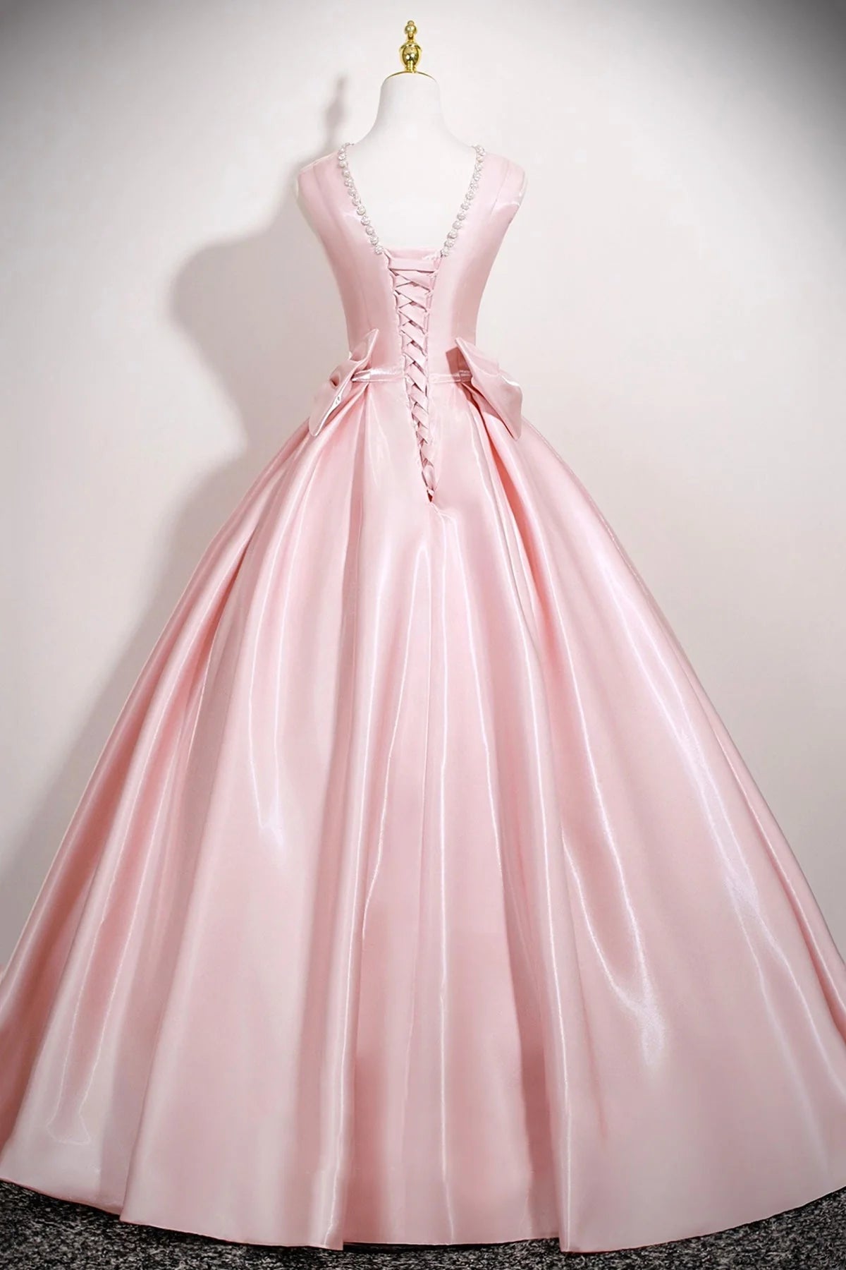 Long Prom Dress with Bow Pink A-Line Evening Party Dress simple gentle atmospheric and unique desi Brin