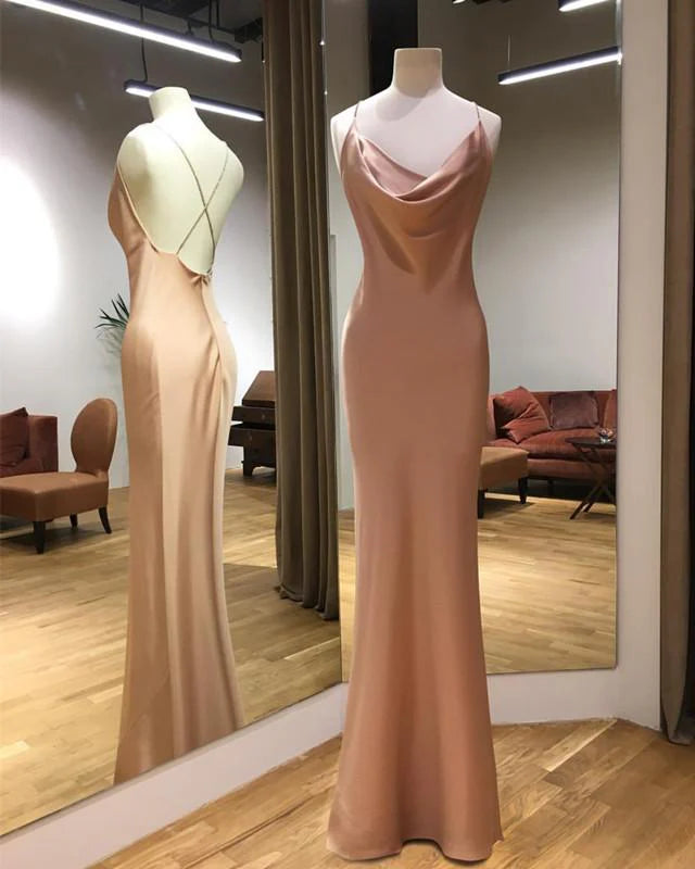 Long Satin Draped Top Sheath Prom Dresses Backless Mermaid Gowns simple gentle atmospheric and unique desi Bring summer colors to enhance whiteness