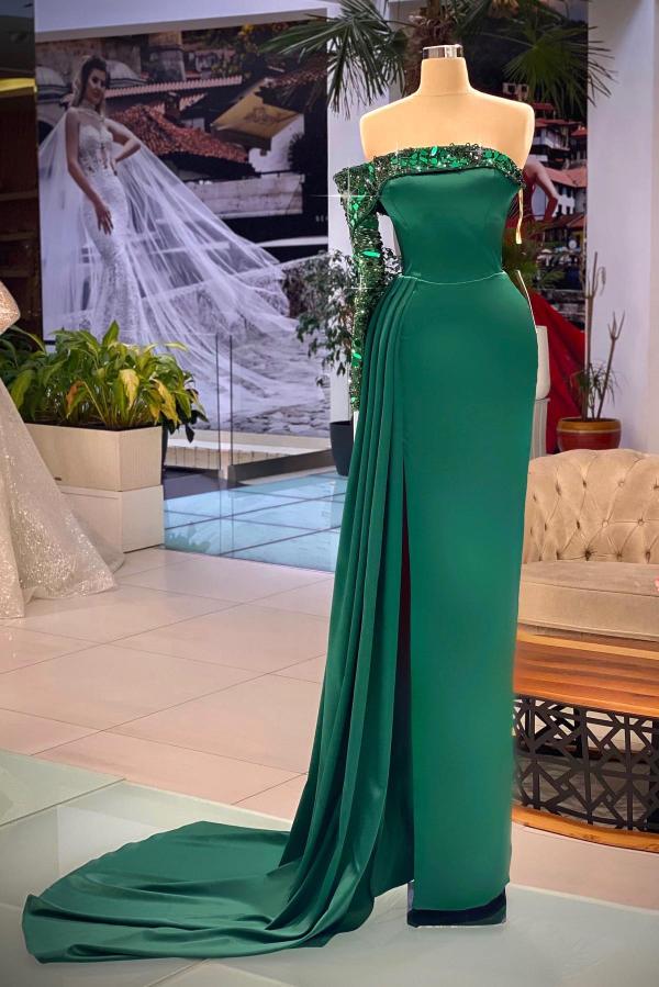Long Sleeves Off-the-Shoulder Evening Dresses Mermaid Slit Long Simple gentle atmospheric and unique design