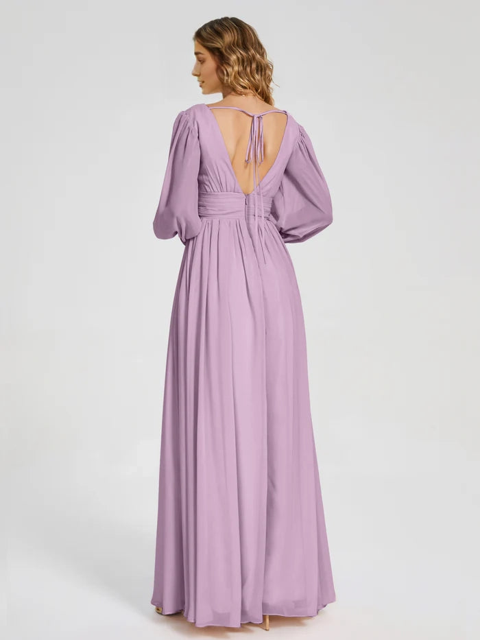 Long Sleeves V-neck Bridesmaid Dress with Side Slit simple gentle atmospheric and unique desi Bring summer colors to enhance whiteness
