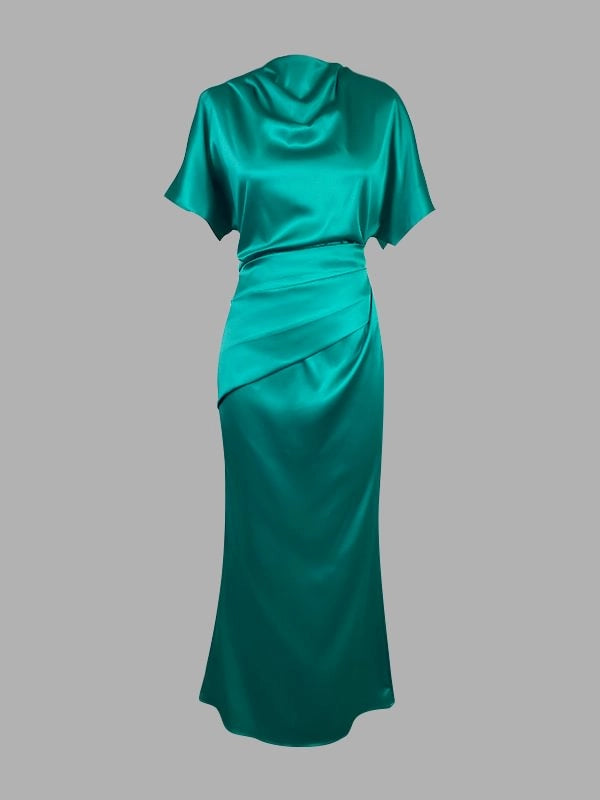 Loose Short Sleeves Pleated Solid Color Maxi Dresses simple gentle atmospheric and unique desi Bring summer colors to enhance whiteness