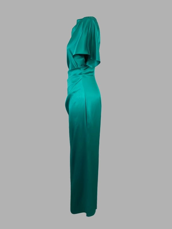 Loose Short Sleeves Pleated Solid Color Maxi Dresses simple gentle atmospheric and unique desi Bring summer colors to enhance whiteness