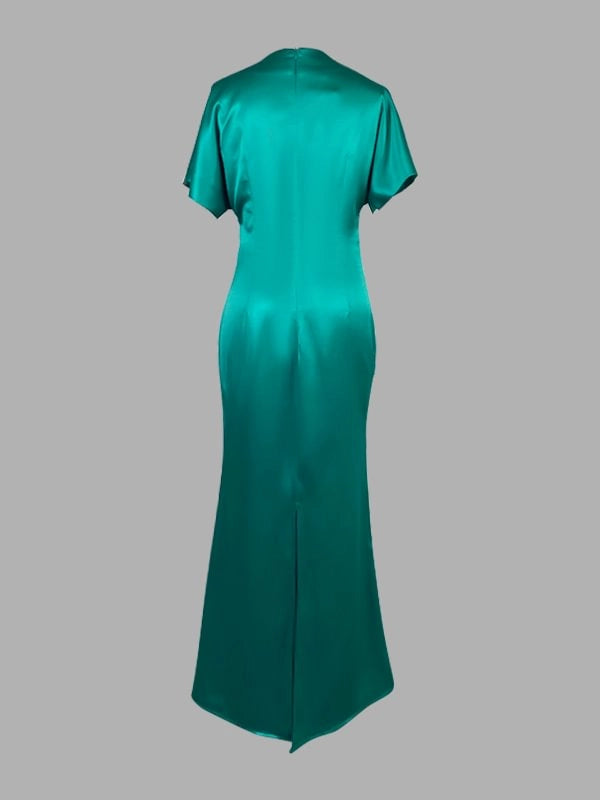 Loose Short Sleeves Pleated Solid Color Maxi Dresses simple gentle atmospheric and unique desi Bring summer colors to enhance whiteness