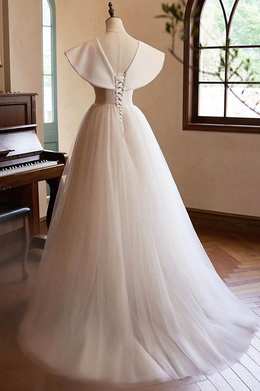 Lovely  Long Prom Dresses, A-Line Princess V-Neck Bow Sleeveless Backless Formal Dressessimple gentle atmospheric and unique desi Bring summer