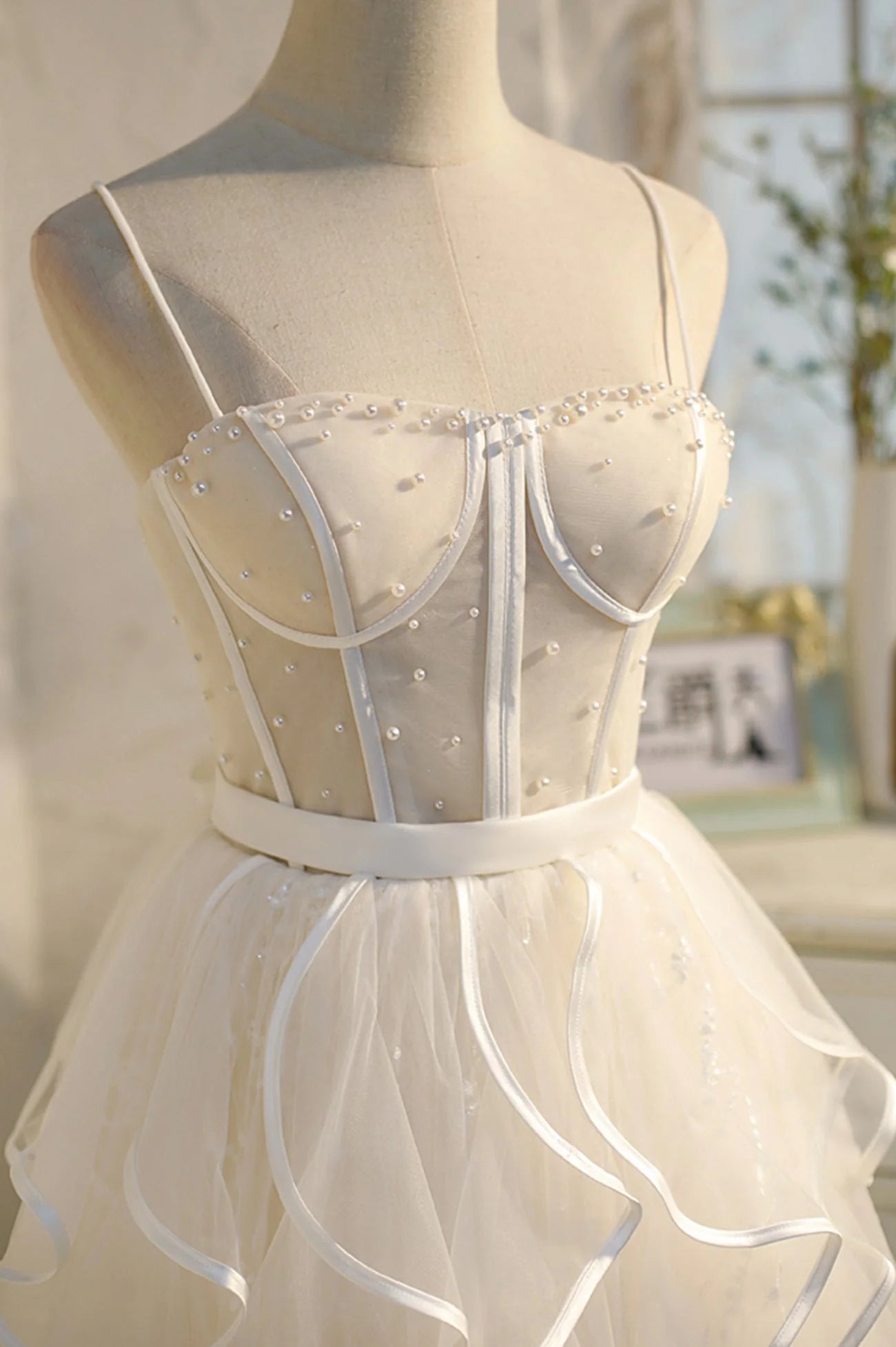 Lovely Spaghetti Strap Tulle Short Prom Dress  A-Line Homecoming Dress simple gentle atmospheric and unique desi Bring summer colors to enhance white