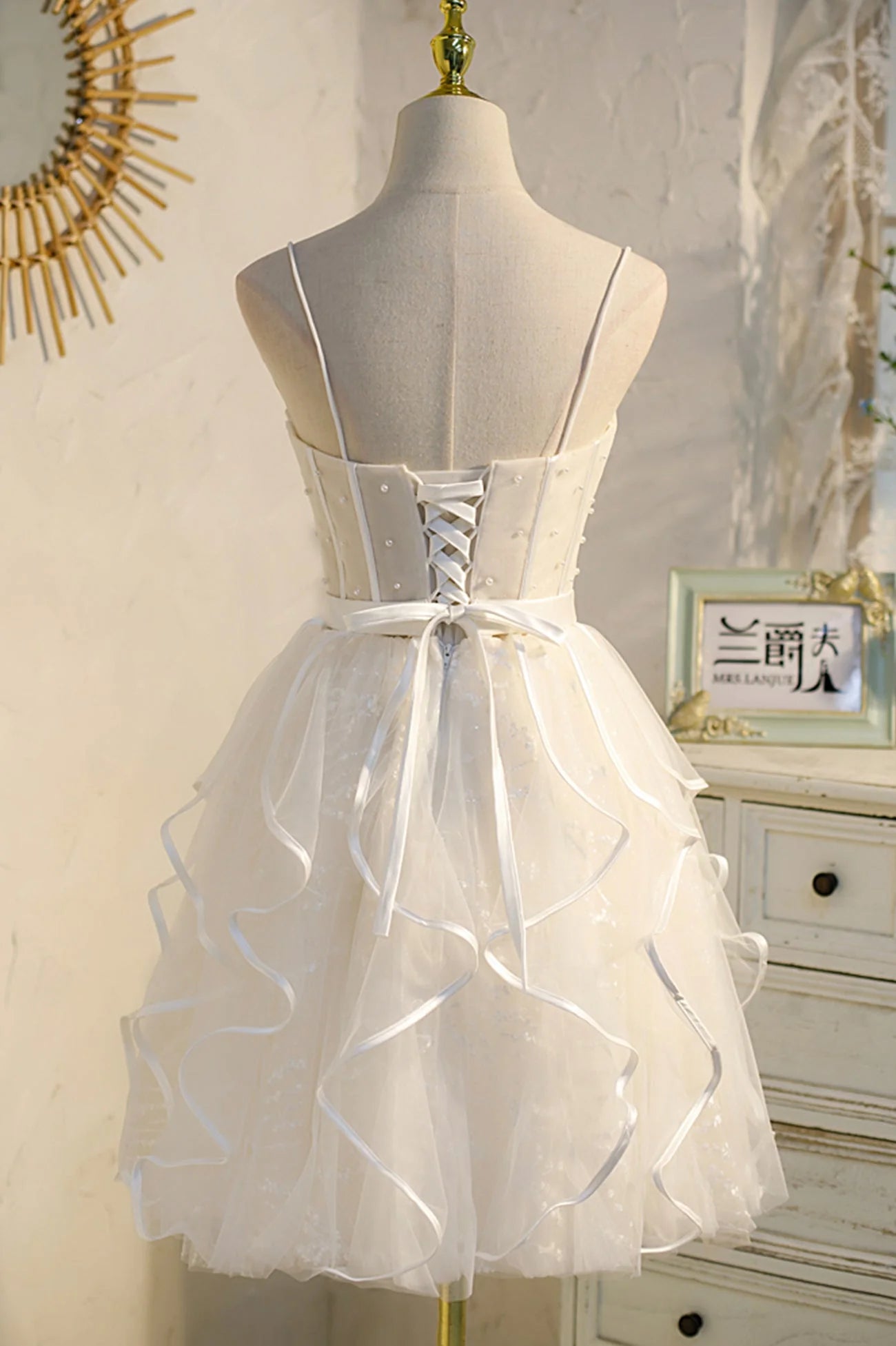 Lovely Spaghetti Strap Tulle Short Prom Dress  A-Line Homecoming Dress simple gentle atmospheric and unique desi Bring summer colors to enhance white
