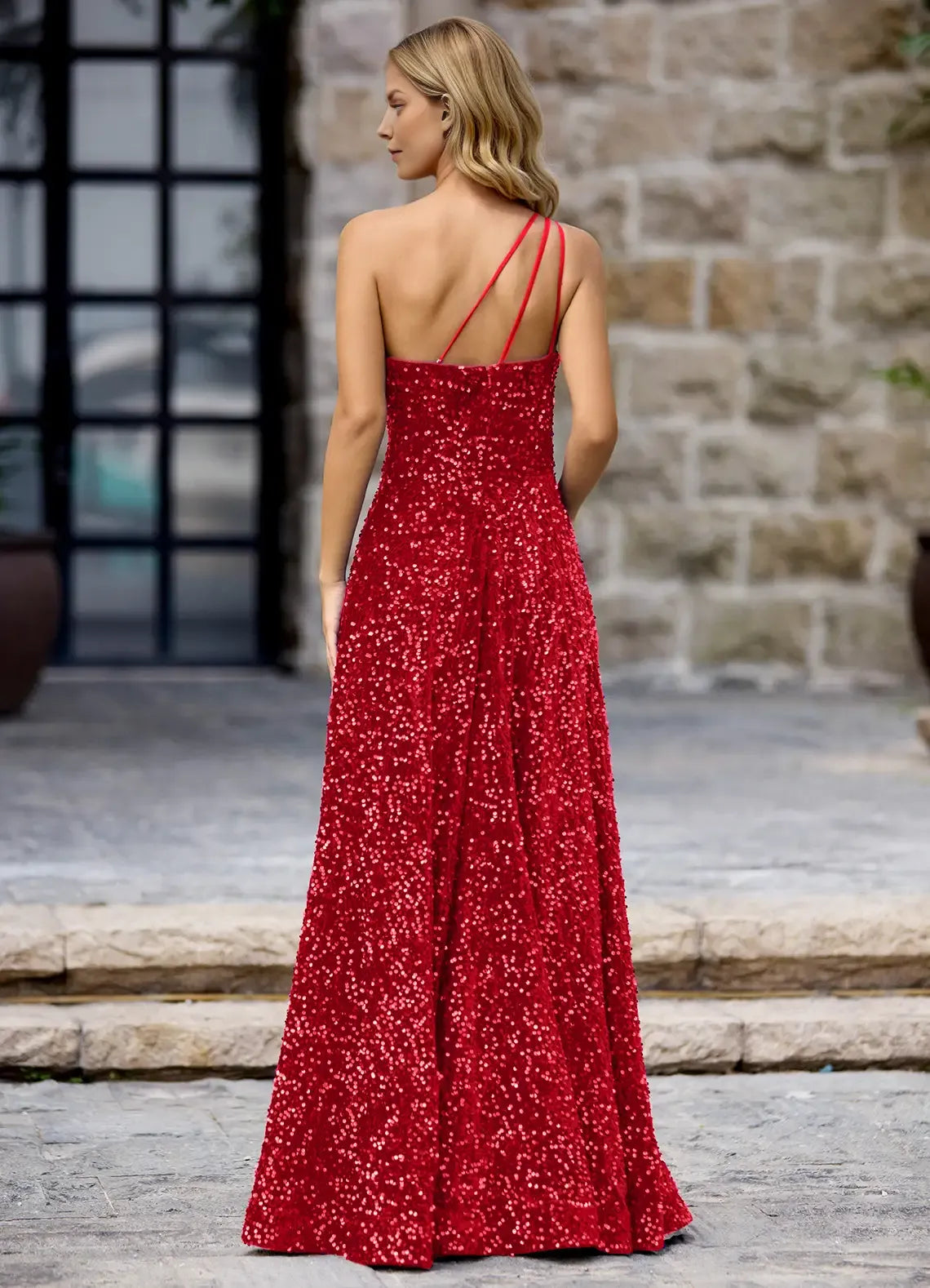 Luminous A Line One Shoulder Sleeveless Asymmetrical Strap Back Floor Length Hot sale Evening Dress