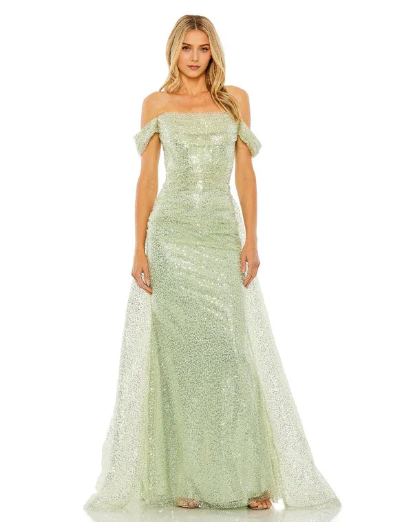 Luminous Mermaid Off-The-Shoulder Short-Sleeve Open-Back Floor-Length Prom Dress