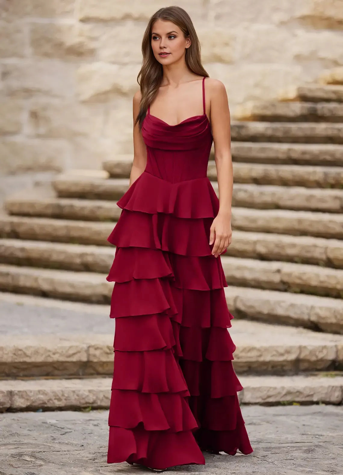 Lush A Line Sweetheart Neck Spaghetti Strap Crisscross Lace Up Back Ruffled Floor Length For Ladies Evening Dress