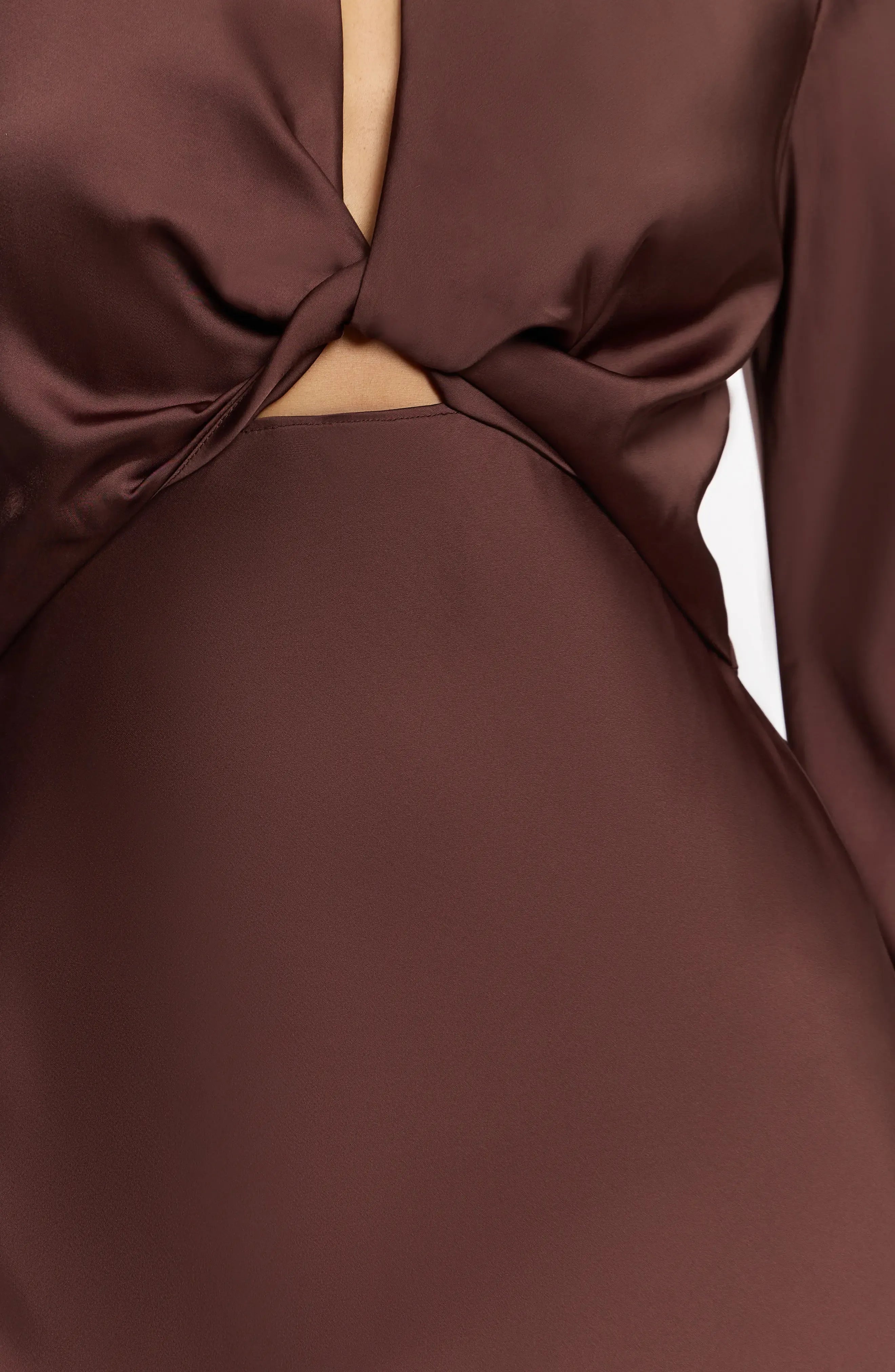 Luxe Satin Fitted Keyhole Neck Long Sleeve Zipper Back Midi Length For Adults Evening Dress