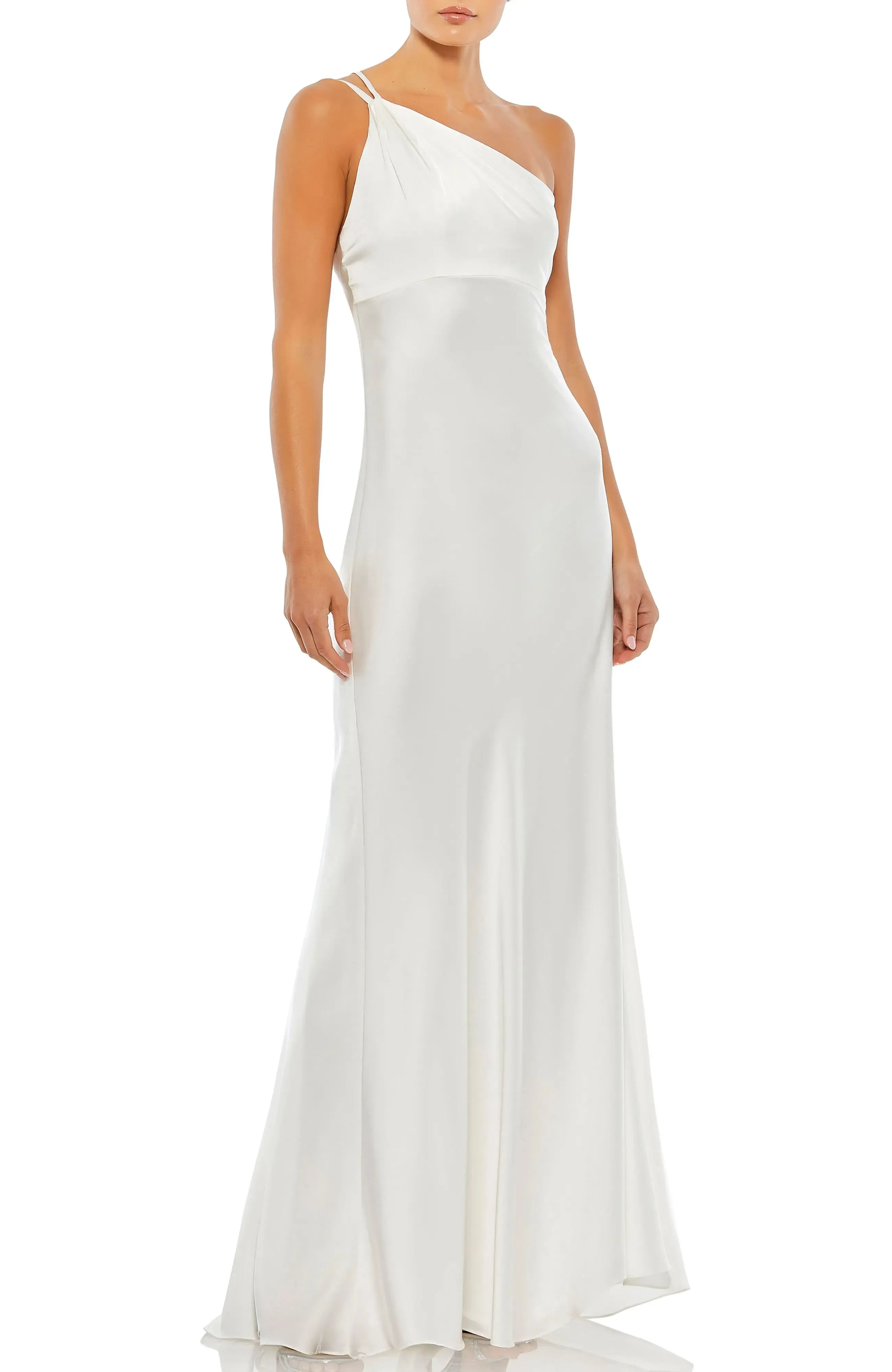 Luxe Satin Mermaid One Shoulder Sleeveless Open Back Floor Length For Adults Prom Dress