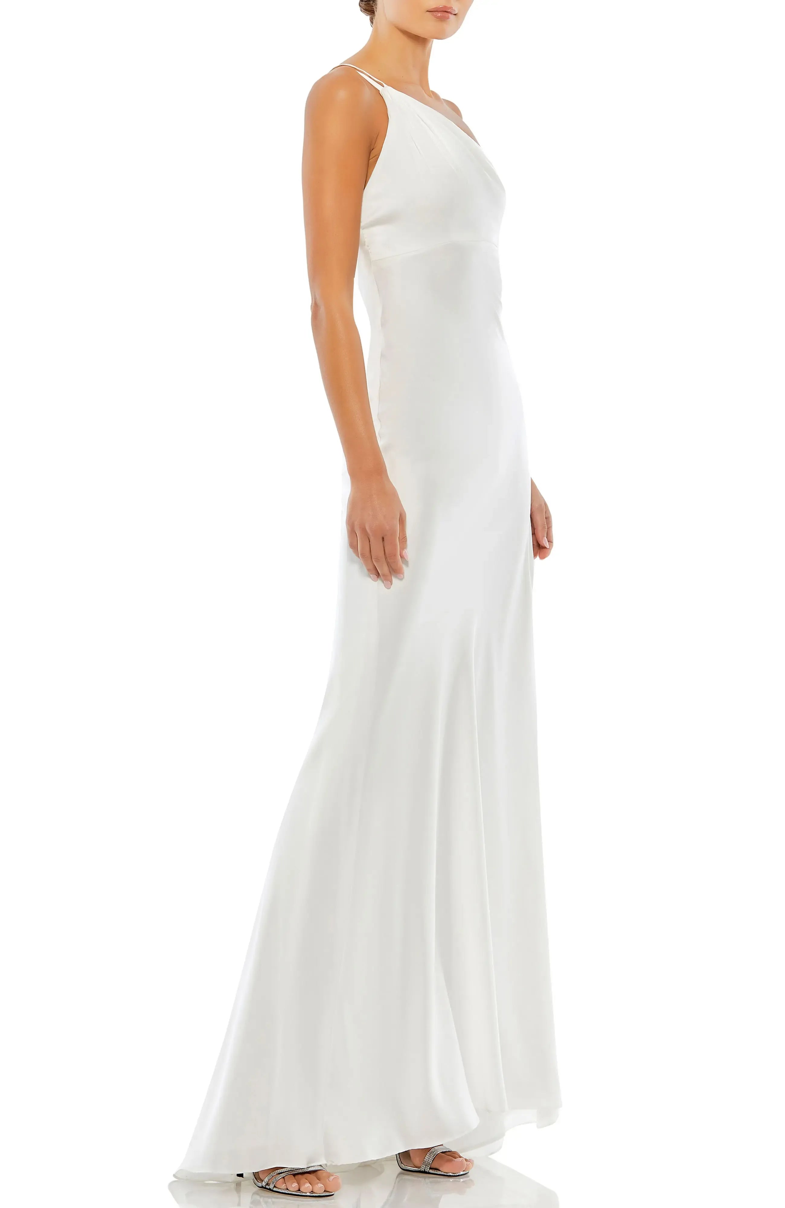 Luxe Satin Mermaid One Shoulder Sleeveless Open Back Floor Length For Adults Prom Dress