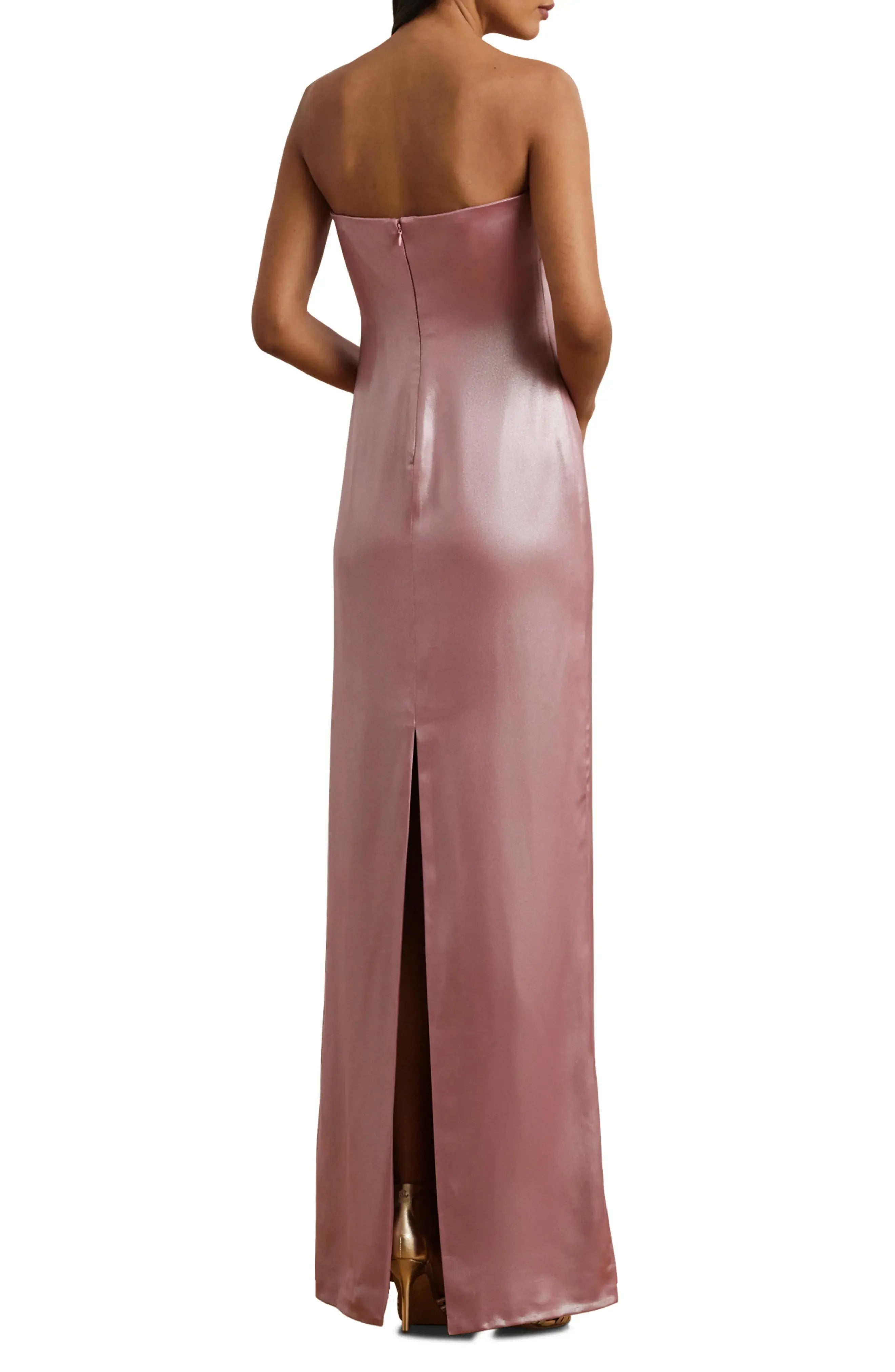 Luxe Satin Sheath Strapless Sleeveless Zipper Back Floor Length For Ladies Prom Dress